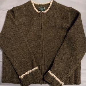 Abercrombie and Fitch zip up sweater women's med green with tan trim